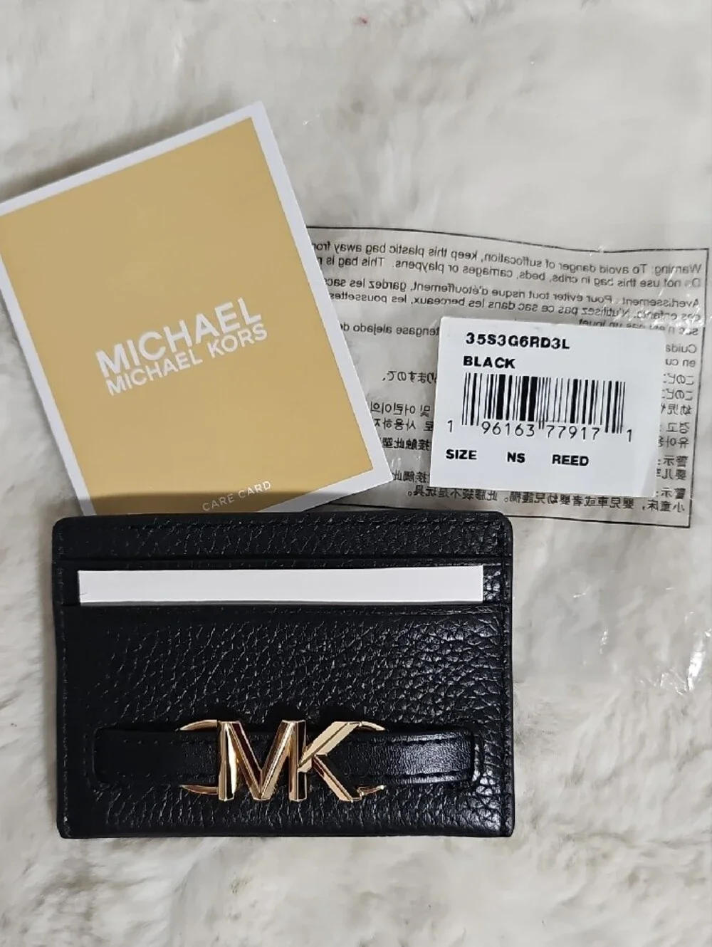 NEW! Michael Kors Black Leather Reed Card Holder